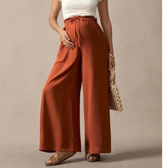 Maternity High Waisted Drawstring Wide leg Pants - Picture 1 of 10